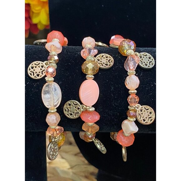 Unbranded Jewelry - VINTAGE PEACH BRACELETS SET OF 3 Stretch Beaded Antique Pinkish Coral